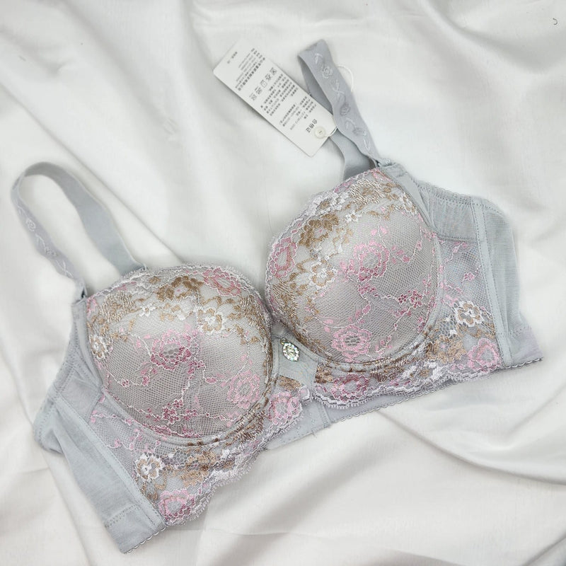 Embroided Net padded Bra .Bra is wired and singled padded to give attractive look - Grey | Sale Price in Pakistan | Bababoota.com