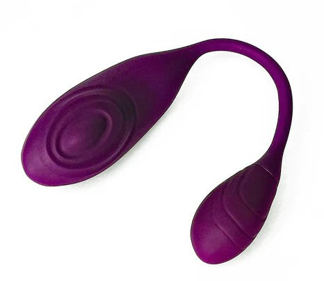Evie dual tapping vibe in purple siliocne. A tapping clit pad with an attached love ball. 