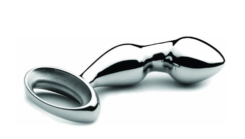 A stainless steel prostate massager.