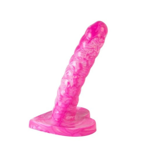 wirly 2 slim, ribbed dildo in pink and white marble