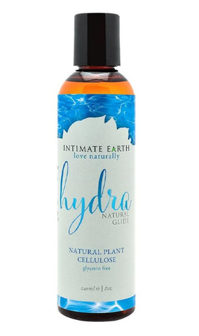 a bottle of intimate earth hydra glycerin-free lube