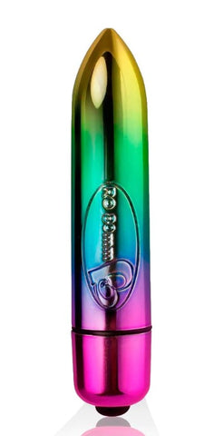 A slim bullet vibrator in metallic rainbow colours