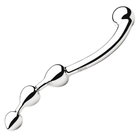 Njoy steel wand with three beads on one end and a larger, single bead on the other end