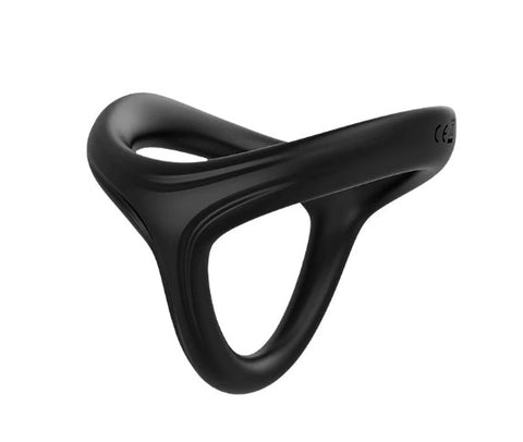 A cock and ball ring in black silicone