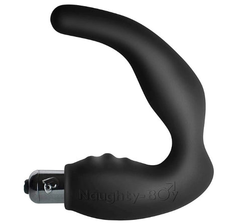a black prostate massager with a vibrating bullet