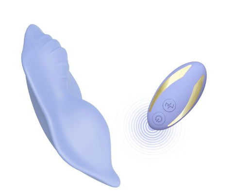 A lilac couples sex toy with remote control