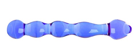 a curvecous blue glass dildo