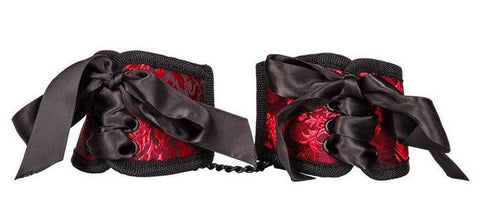red and black corset lace-up wrist cuffs