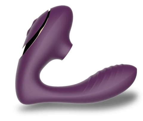 dual suction and vibraton sex toy in purple