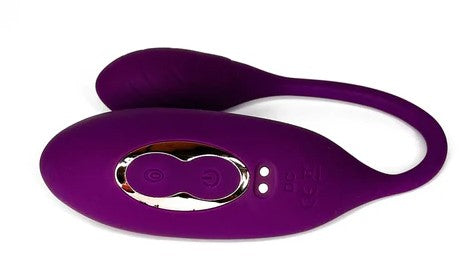 Evie tapping vibe with vibrating love ball in purple silicone