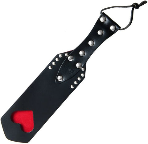 Black leather tawse with red cut-out heart