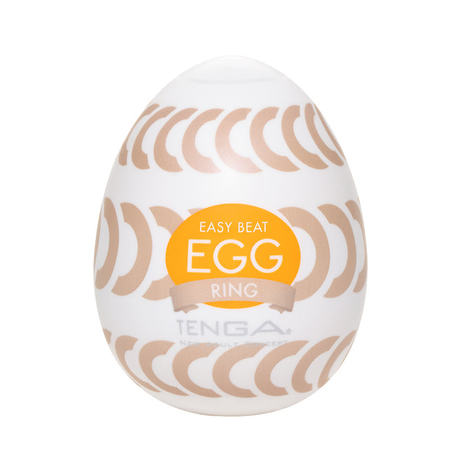 A tenga Egg with white and beige packaging