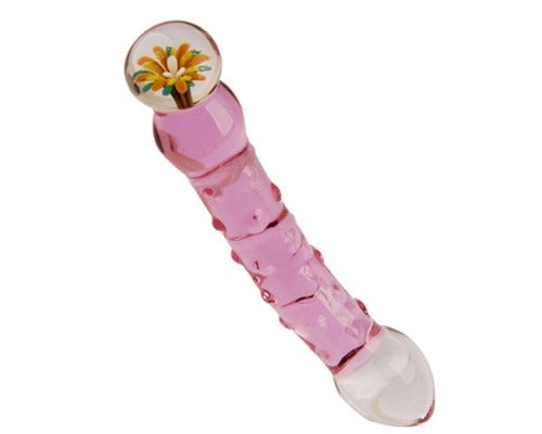 glass dildo in pale pink with clear ends