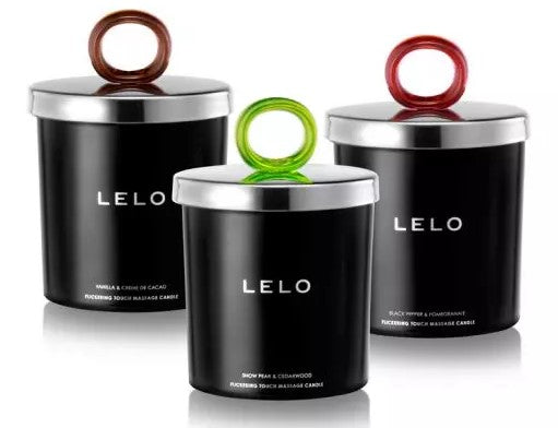 Lelo massage candles. Black pots with silver lids