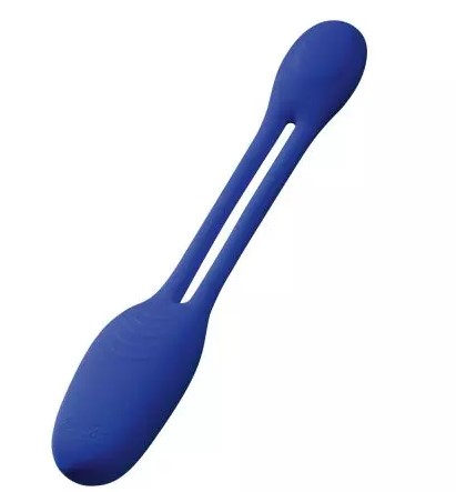 a doppio flexxio vibrator in matte blue silicone