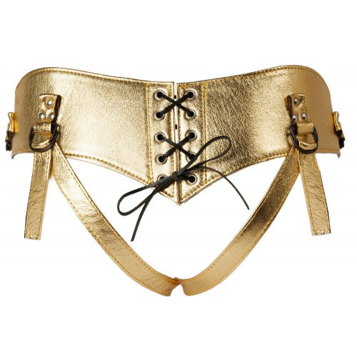 Gold harness with corset-back lacing