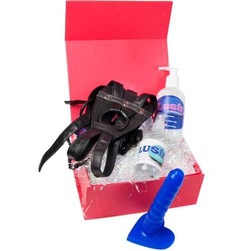 Pegging Strap On Kit 5.25 inch Dildo, Leather Harness, Lube & Cleaner SAVE £5