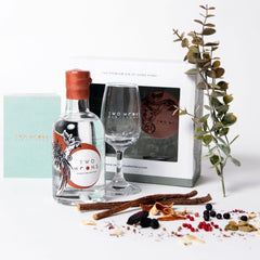 Two Moons Distillery gin tasting set in box with coaster
