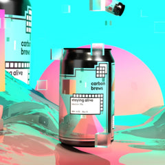 Colourful can of Carbon Brew craft beer on an illustrated background