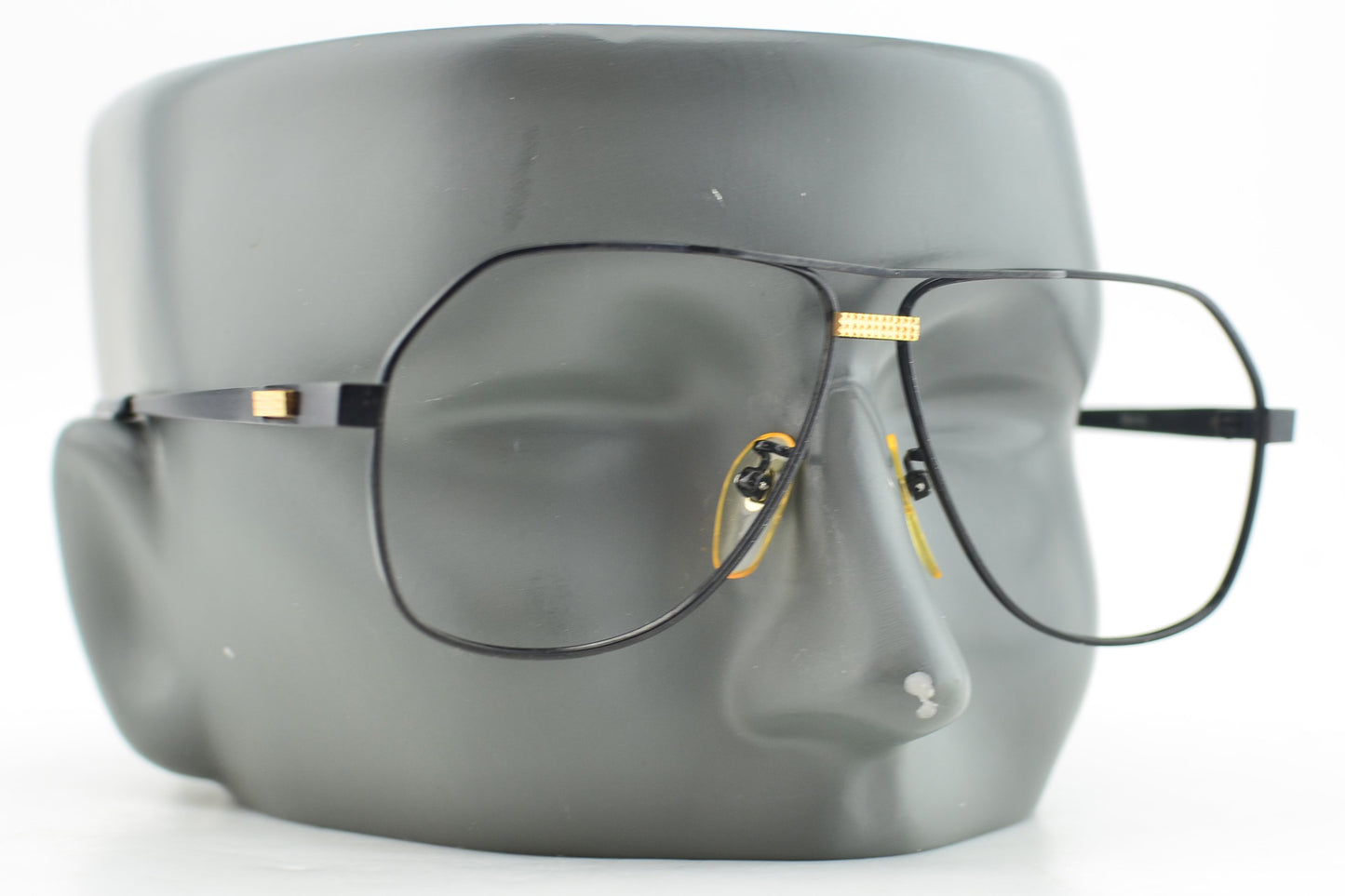 Vintage 1990s Monb Black Gold Aviator Glasses Frames Made in Japan NEW 56-10