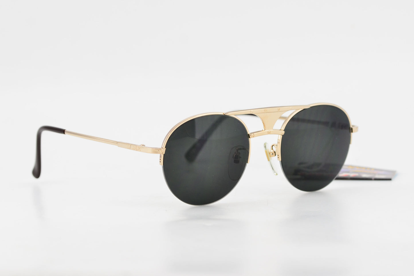 80s Le mans Titanium Brushed Gold Half-rimmed Aviator Grey Sunglasses NEW 52-20 - Grand and Garnet