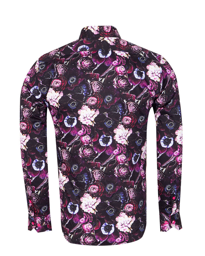 Purple Flower Print with Matching Handkerchief – Makrom Fashion