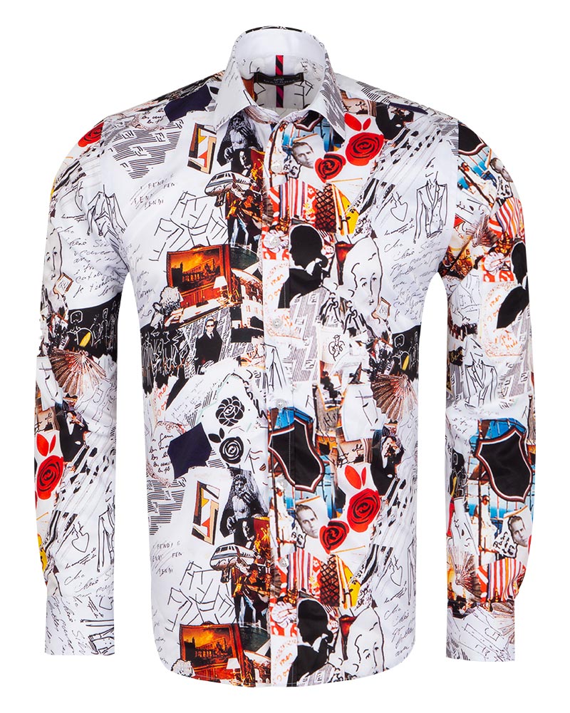Vintage Pictures Print Long Sleeve Shirt