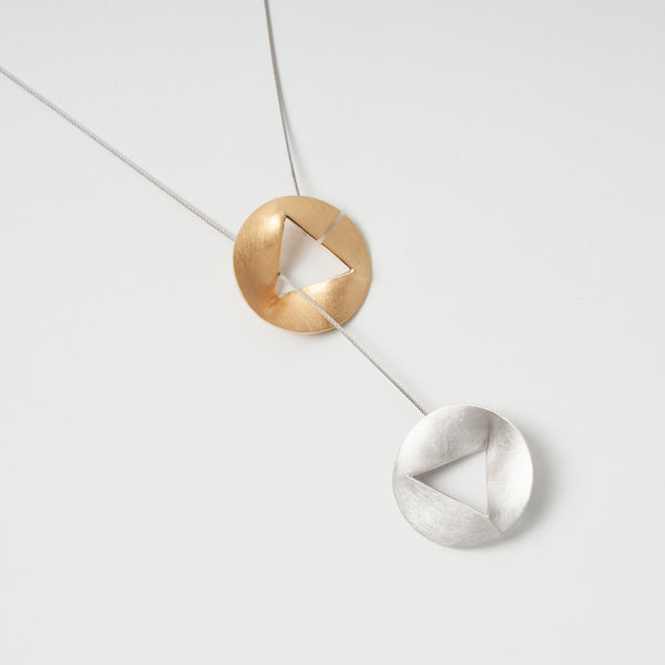 Sterling Silver 925  pendant "Log θ Theta". It has two connect in one and modern design. Two-tone color of silver and gold by japanese jewelry brand MENTOSEN.