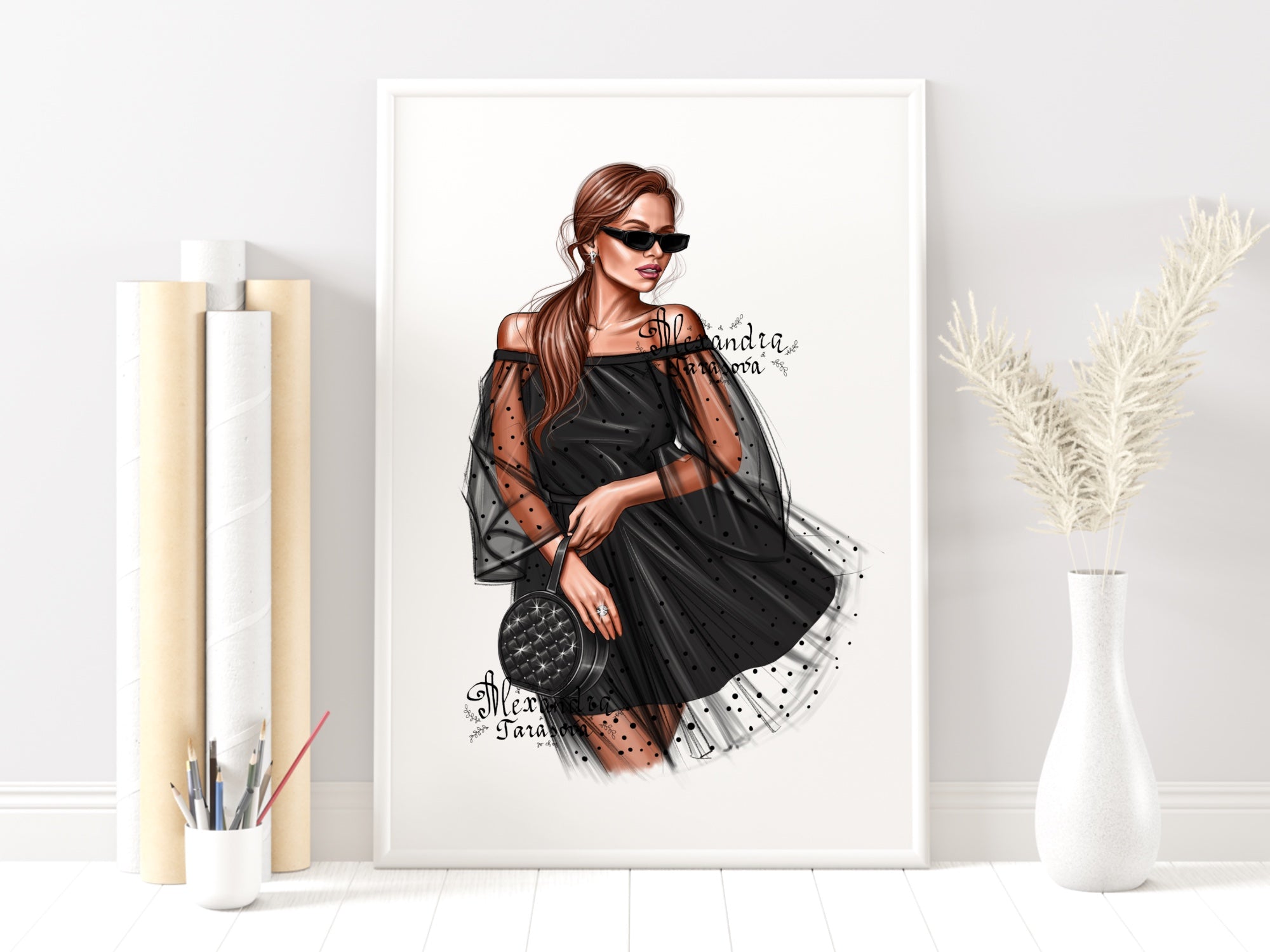 Digital Illustration Fashion Girl Black Dress Tutu Black Boss Girl Tre ...
