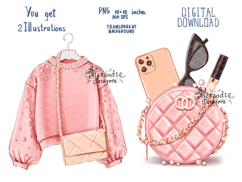 Digital Watercolor Illustration Fashion Cupcake Chanel Printable