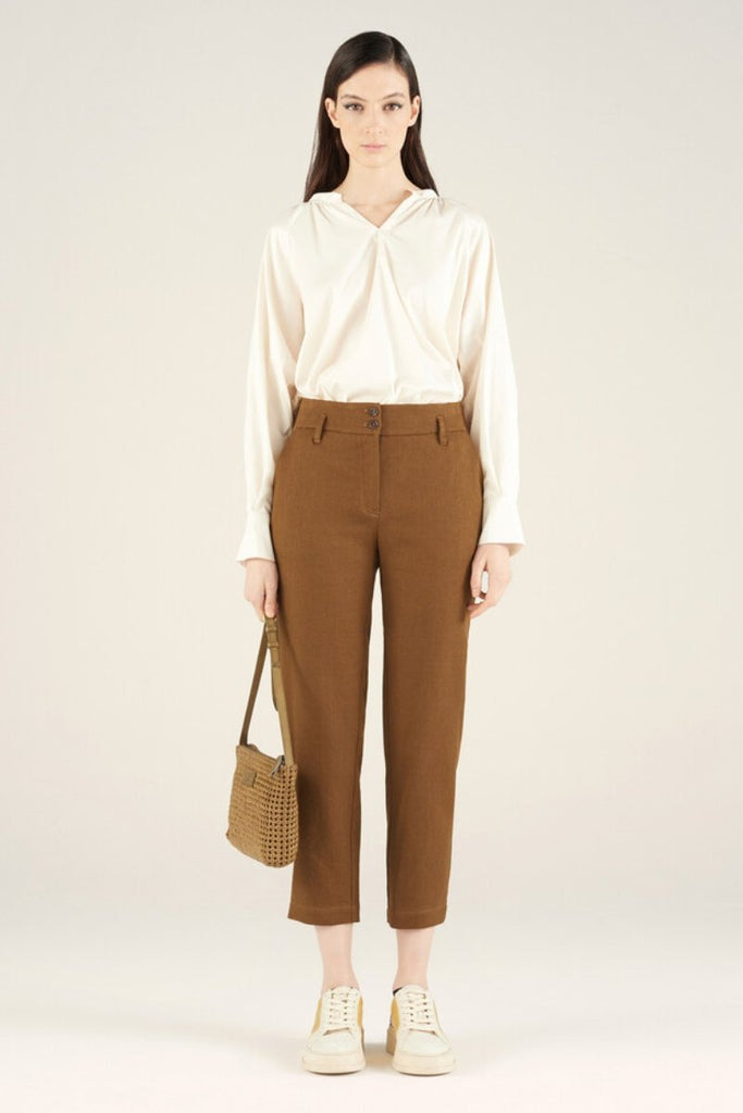 Belted imitation leather trousers Suncoo