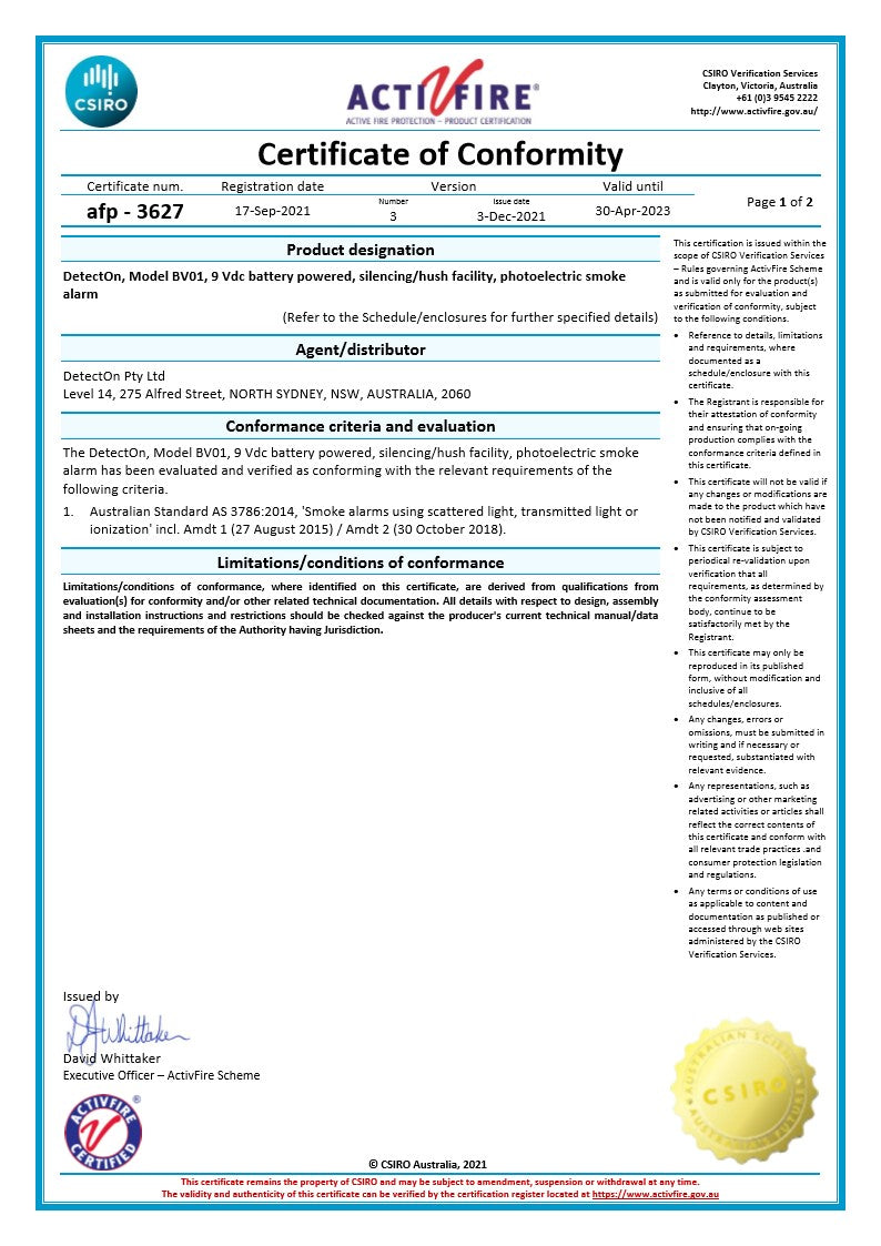 afp - 3627 DetectOn - ActivFire® Scheme Certificate of Conformity