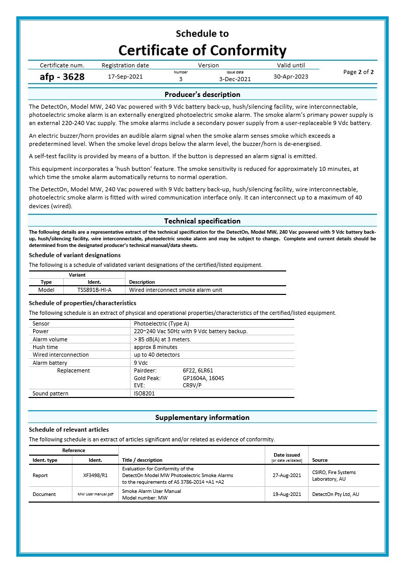 afp - 3628 DetectOn - ActivFire® Scheme Certificate of Conformity