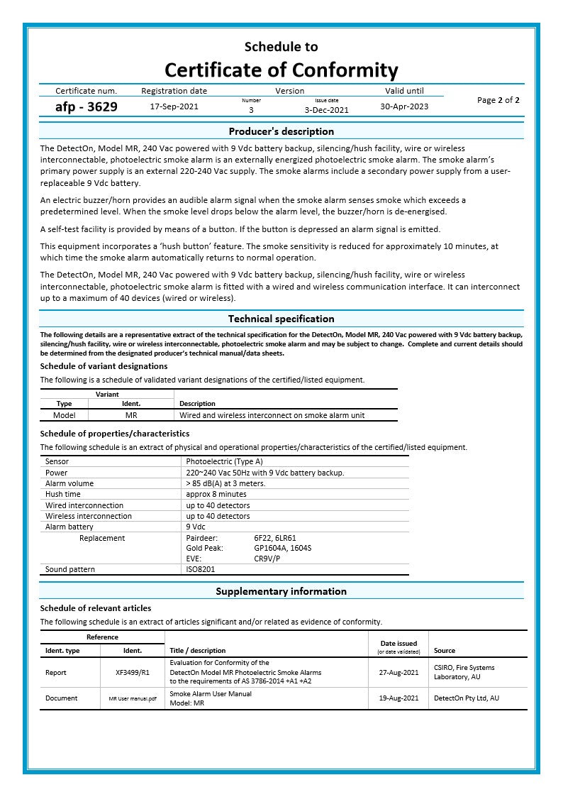 afp - 3629 DetectOn - ActivFire® Scheme Certificate of Conformity