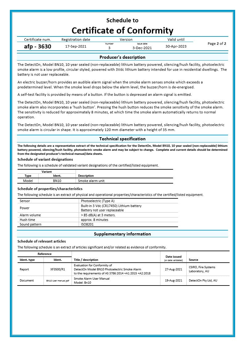 afp - 3630 DetectOn - ActivFire® Scheme Certificate of Conformity