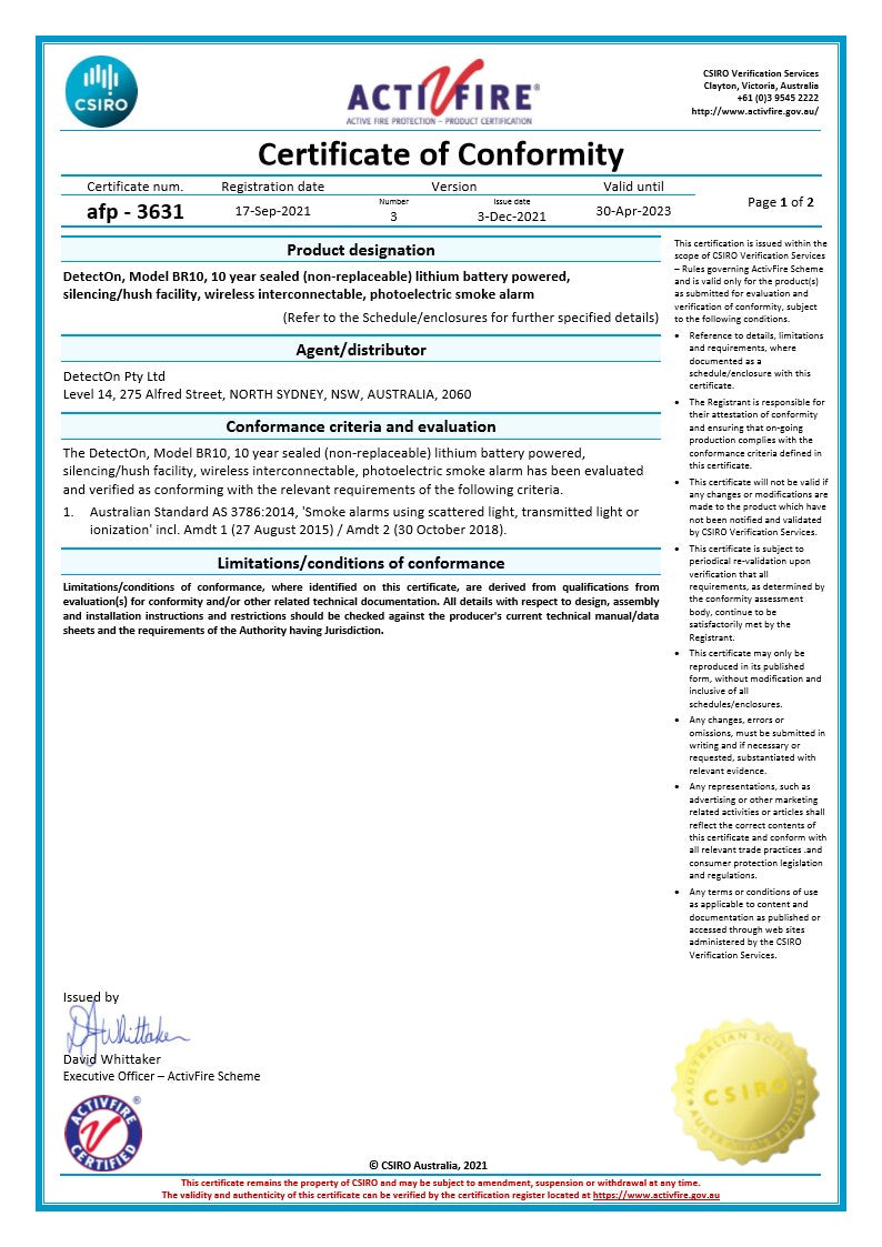 afp - 3631 DetectOn - ActivFire® Scheme Certificate of Conformity