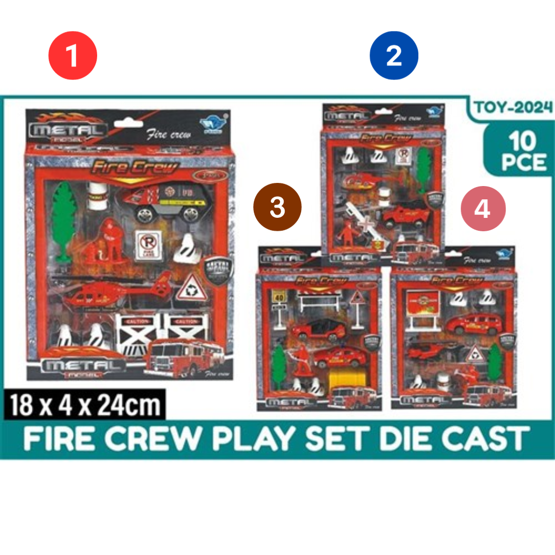 10Pce Fire Crew Play Set Die Cast Asstd