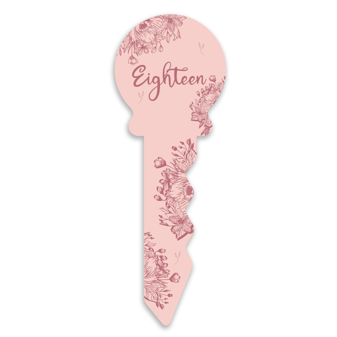 18 Birthday Key Small Pink Floral