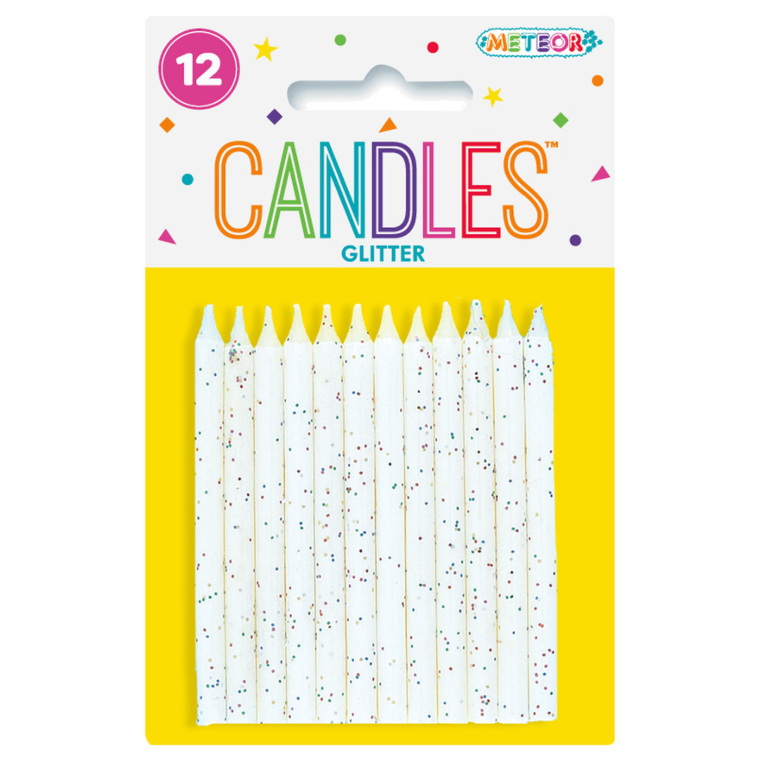 12 Glitter Candles/White