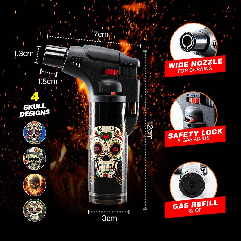 ASH-Lighter Gas Blow Torch Refillable - Skull Designs