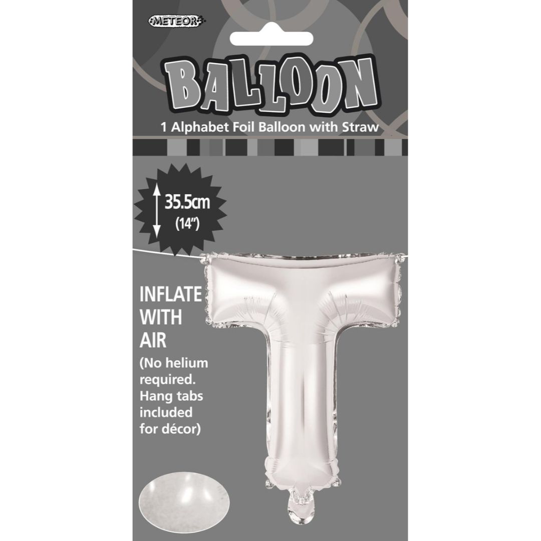 Alphabet Foil Balloon 35cm Silver - T