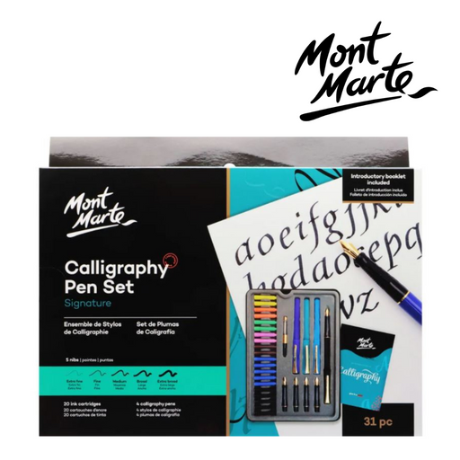 MONT MARTE 2 Nib Calligraphy Set, 8 Piece. Includes 1 Calligraphy Pen, 2  Calligraphy Nibs, 4 Black Ink Cartridges and an Instruction Booklet with