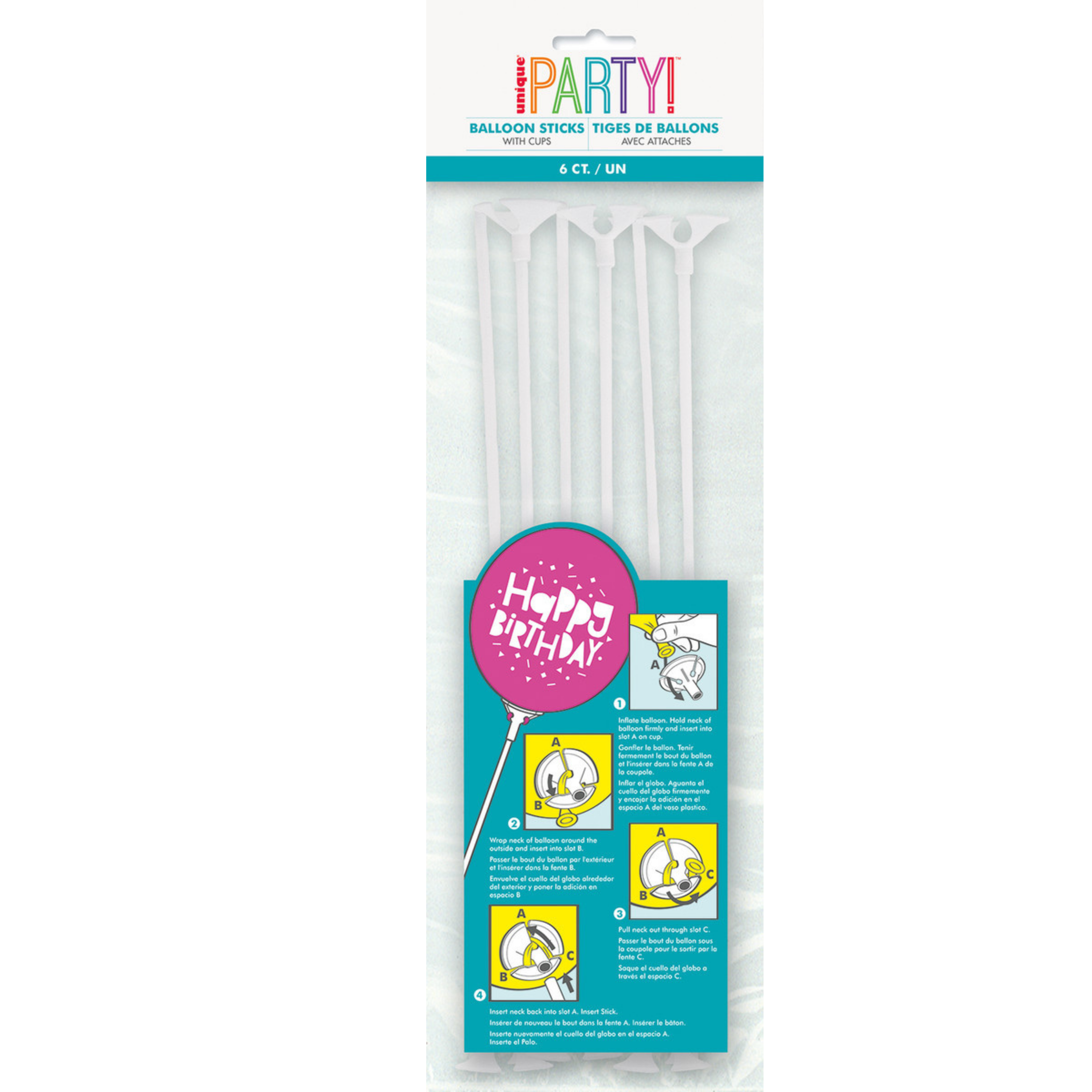 6 Balloon Sticks and Cups - White