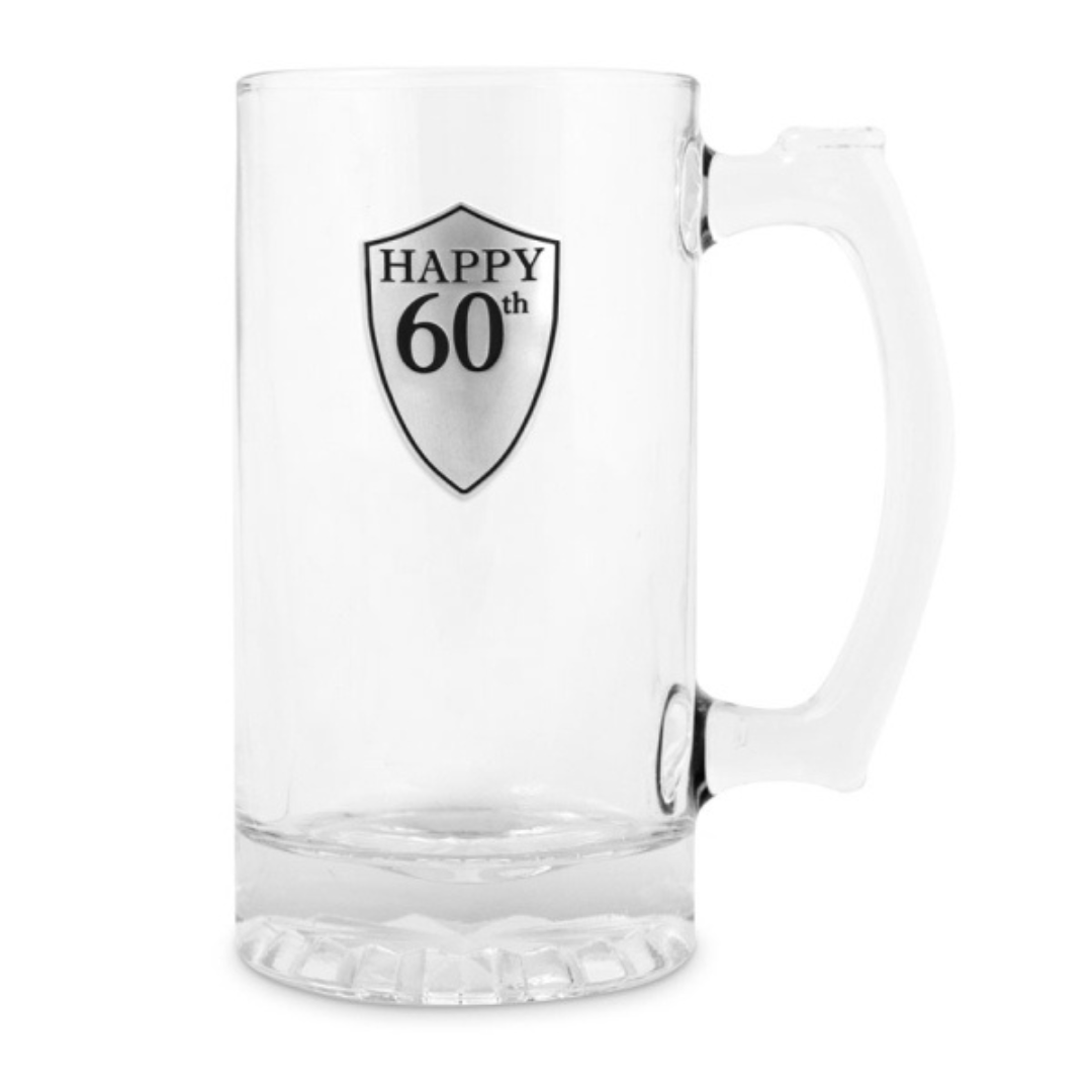 60th Beer Stein with Handle Pewter Look 16cm 500ml