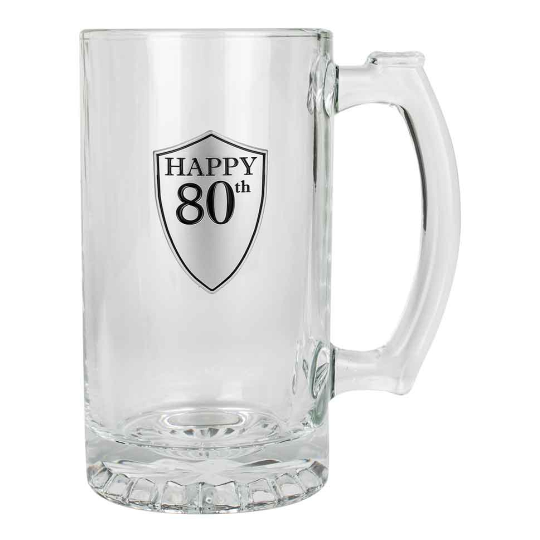 80th Beer Stein with Handle Pewter Look 16cm 500ml