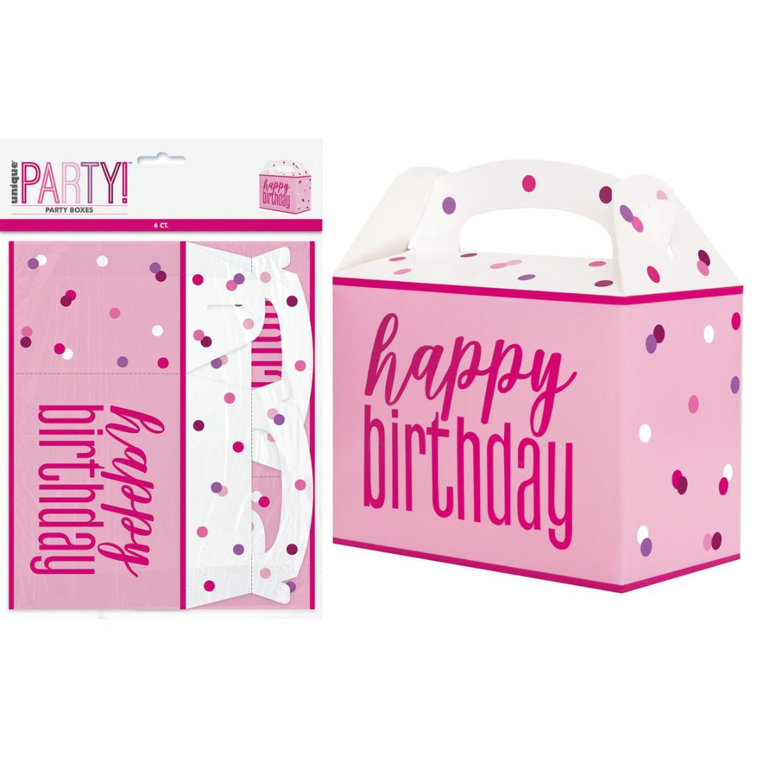 6 Large Party Boxes 16cm x 12cm x 9cm - Pink