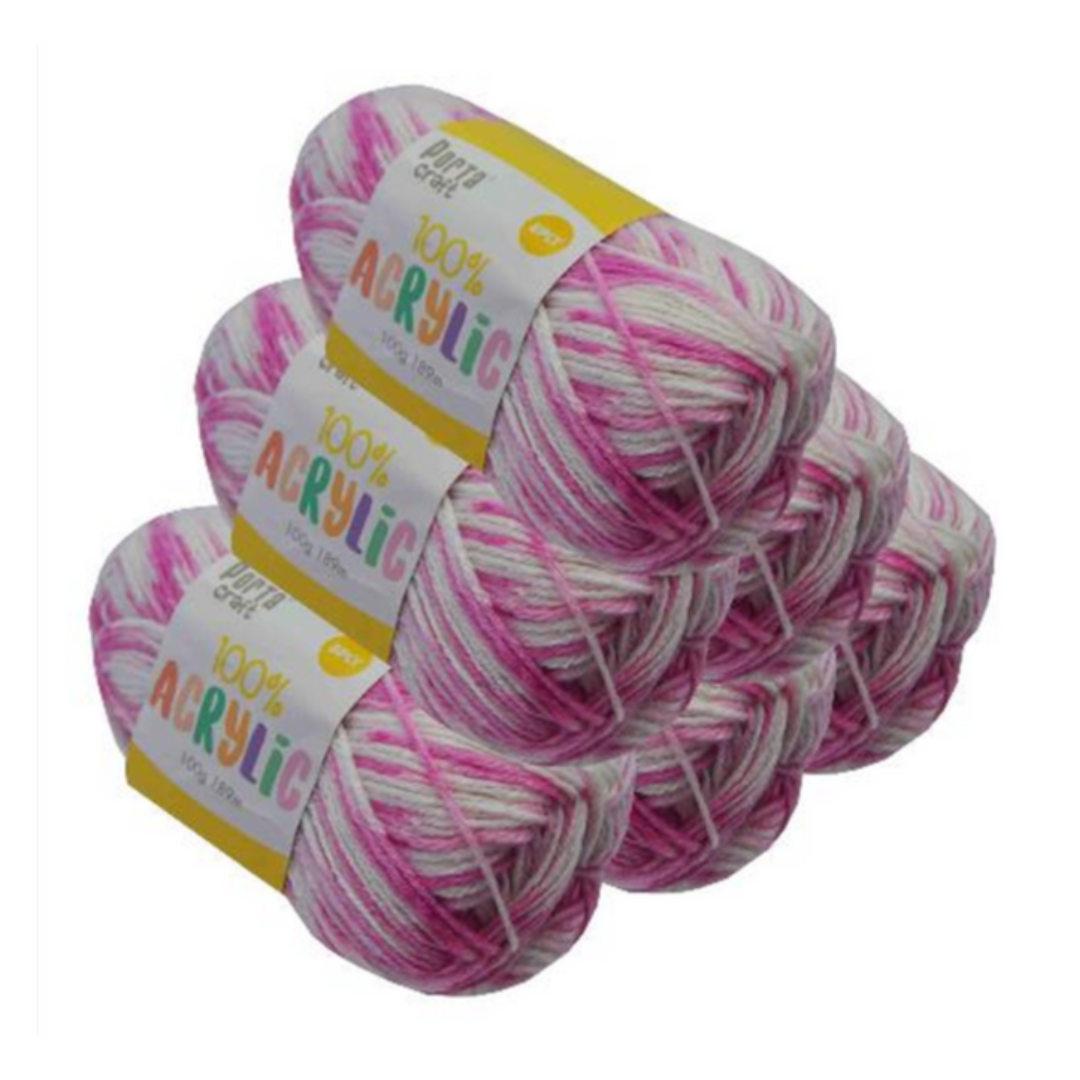 Acrylic Yarn 100g 189m Multi 11 Pinkie Pie