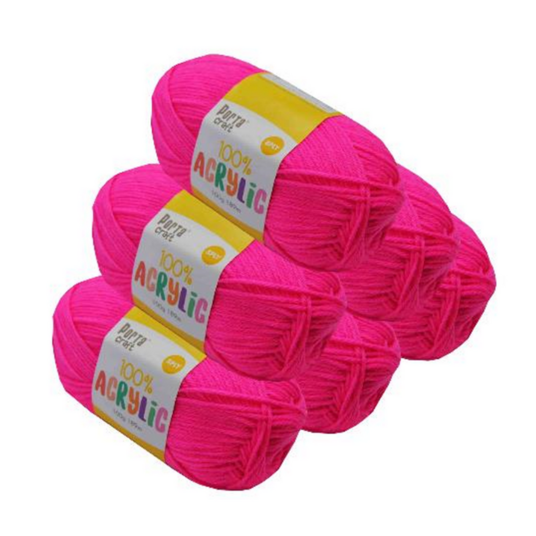 Acrylic Yarn 100g 189m Solid 38 Hi Viz Pink