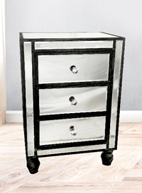 Adele Side Table with Cupboard 50x35x72cm Colour: Black Bevelled Glass