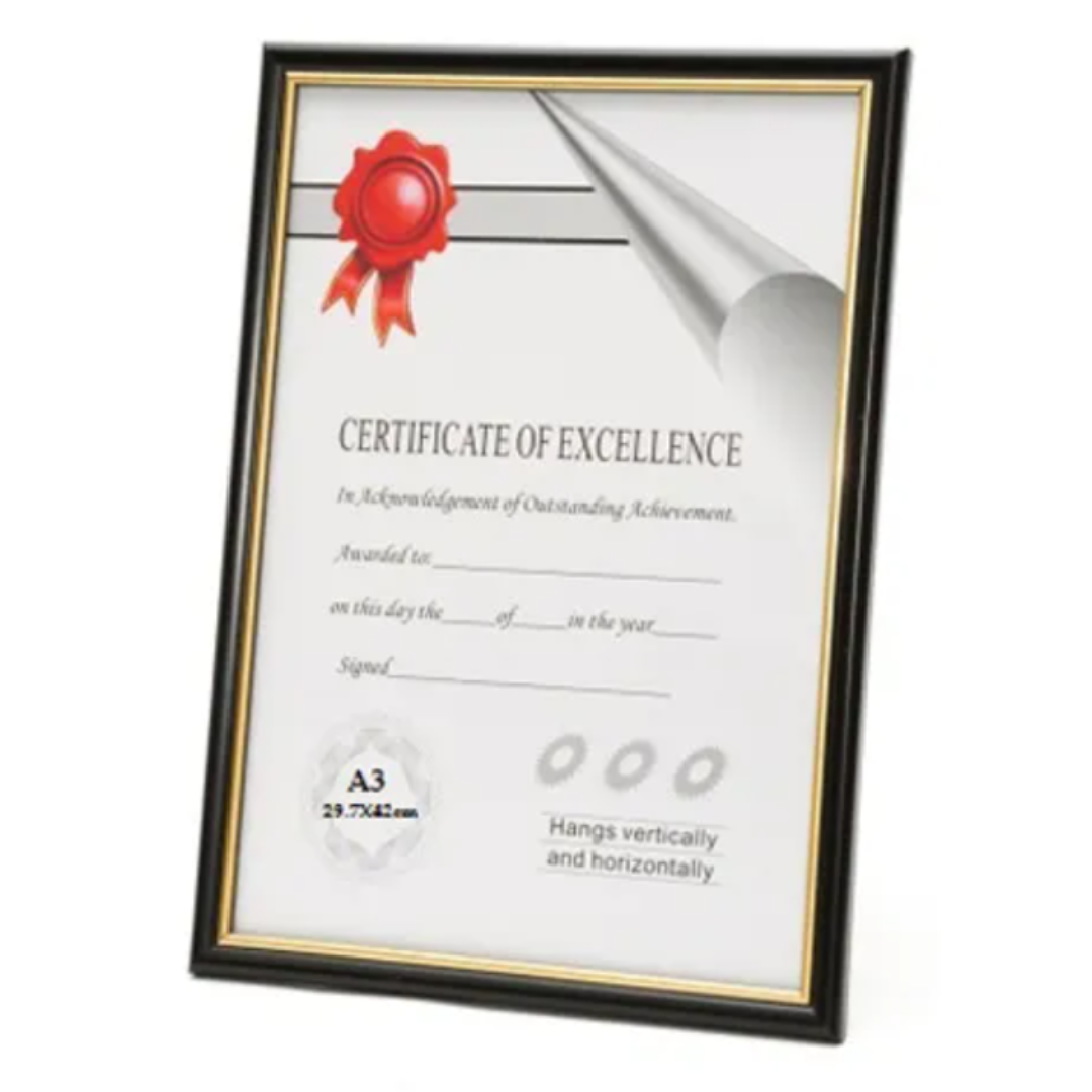 A3 Certificate Frame Blk Gold